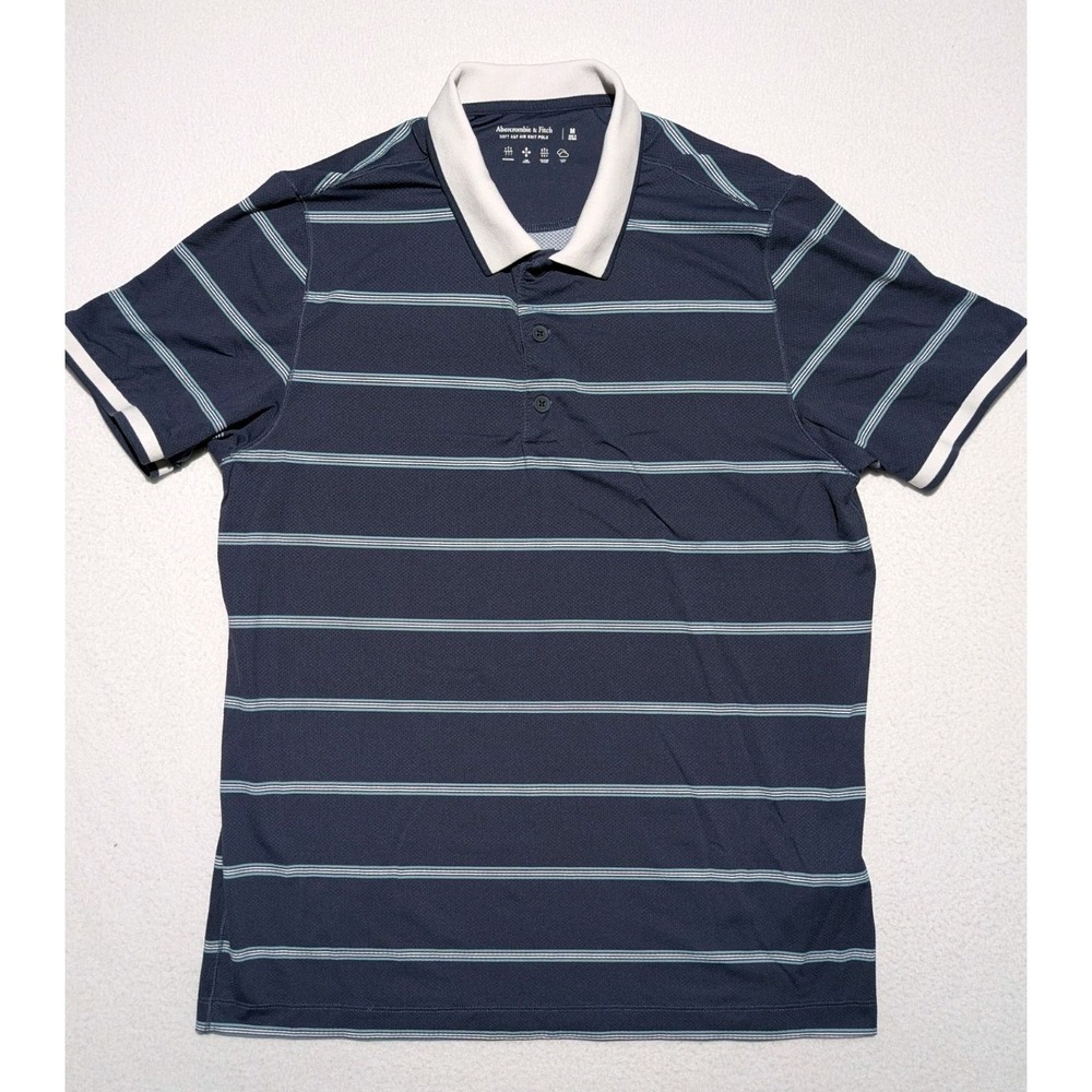 Abercrombie & Fitch Polo Shirt‎ Mens M Navy Stripe Air Knit Performance